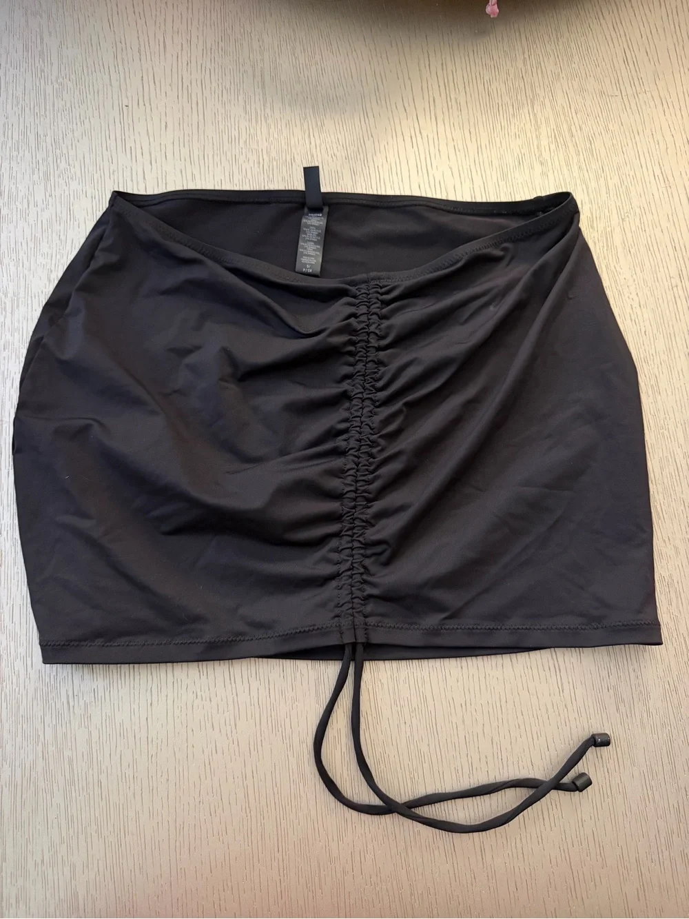 SKIMS Black Ruched Drawstring Mini Skirt